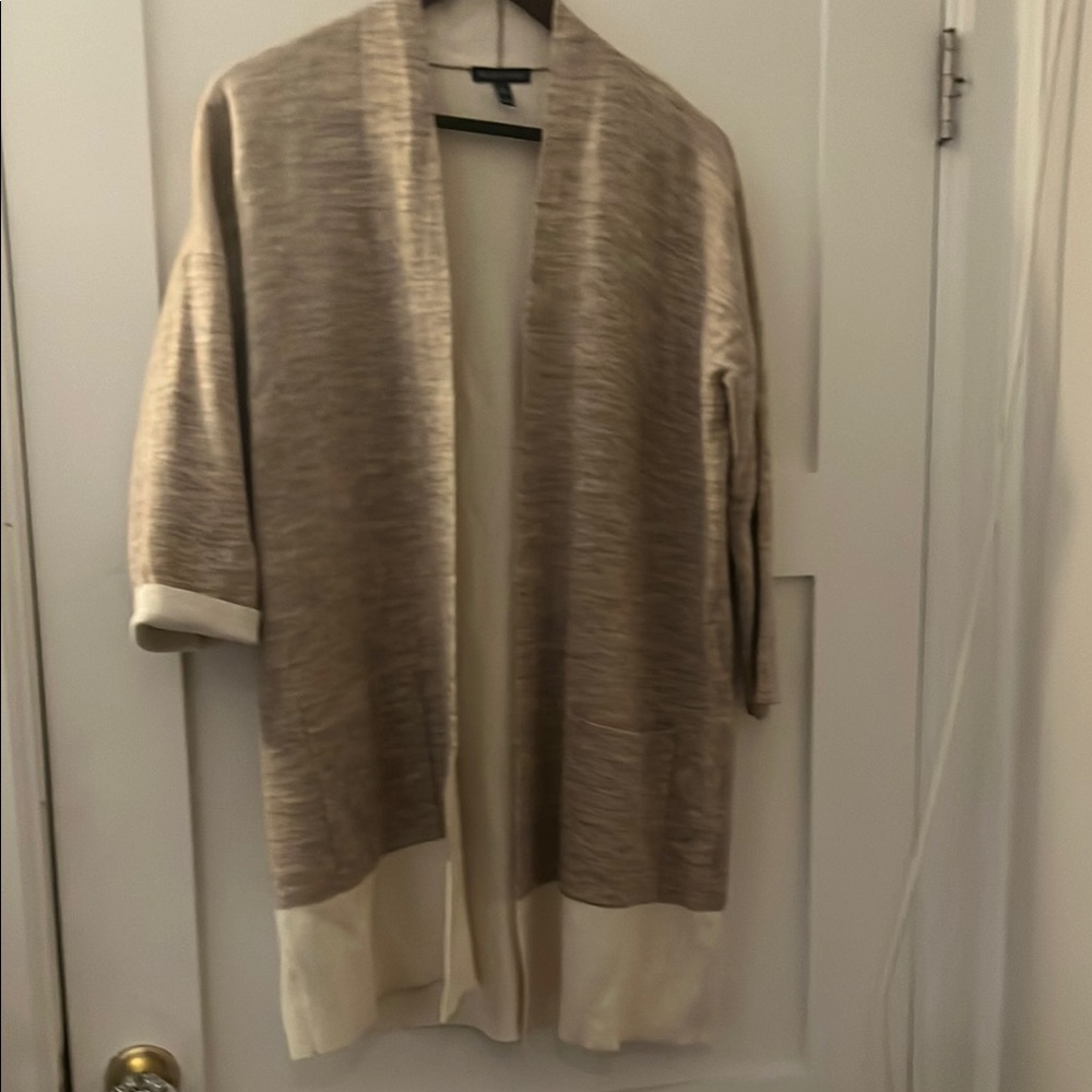 Eileen Fisher Tan and Cream Knit Cardigan Sweater - Picture 3 of 4